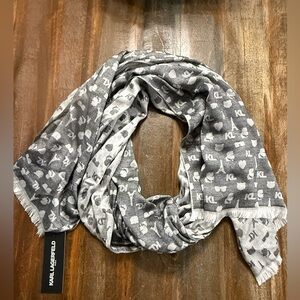 Karl Lagerfeld Paris Grey Logo Scarf Reversible Monogram Wrap NWT